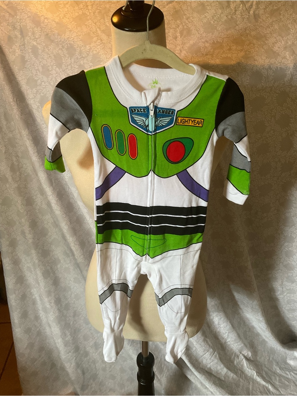 Disney Buzz Lightyear Green and White One-Piece Footie Pajamas